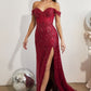 Off The Shoulder Sequin Slit Gown By Ladivine CD0203 - Women Evening Formal Gown - Special Occasion/Curves