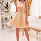 Lace Bodice A-Line Short Dress with Tulle Skirt By Ladivine CD0213