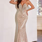 Beaded Fitted Strapless Plunging V-Neckline Gown By Ladivine CD0216 - Women Evening Formal Gown - Special Occasion