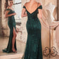 Sequin Off The Shoulder Leg Slit Gown by Cinderella Divine CD0219 - Special Occasion