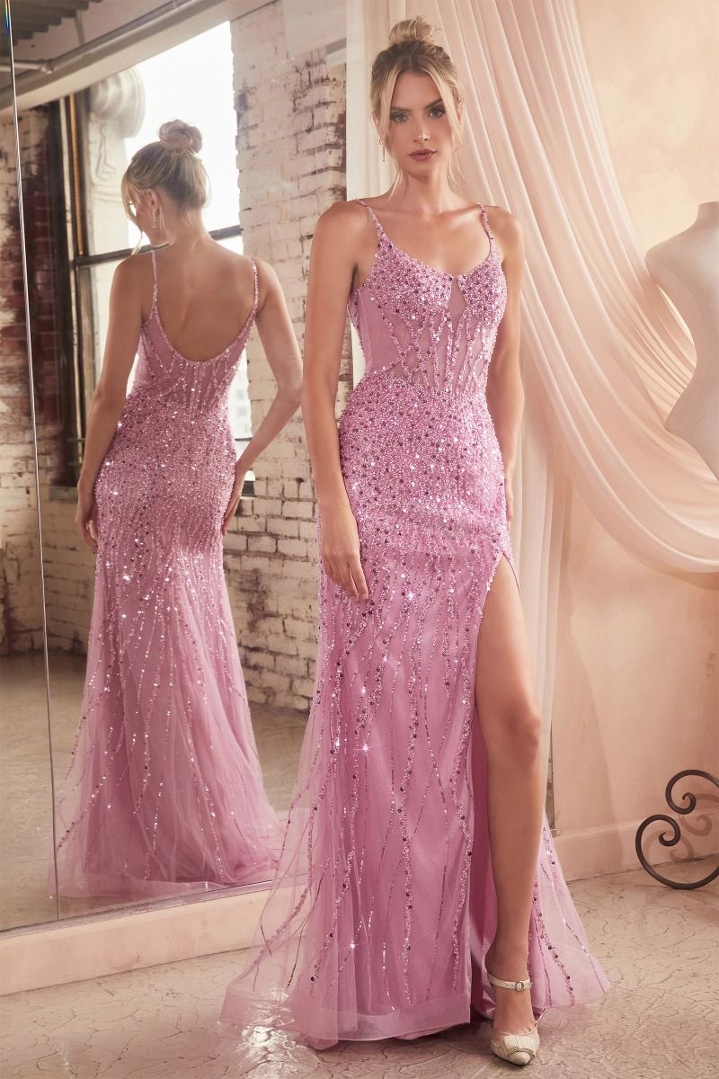 Sequin Round Neckline Sheath Gown by Cinderella Divine CD0220 - Special Occasion