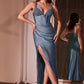 Fitted Beaded Sleeveless Corset Slit Gown by Cinderella Divine CD0231 - Special Occasion