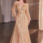 Beaded Long Sleeve A-Line Gown by Cinderella Divine CD0240 - Special Occasion/Curves