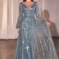 Beaded Long Sleeve A-Line Gown by Cinderella Divine CD0240 - Special Occasion/Curves