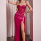 Strapless Sweetheart Neckline Leg Slit Gown By Ladivine CD2408 - Women Evening Formal Gown - Special Occasion
