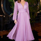 Pleated Chiffon Long Sleeve Tea Length Gown - Women Formal Evening Dress by Ladivine CD242S - Special Occasion/Curves