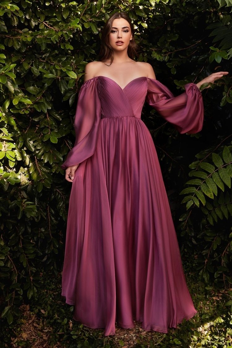 LONG SLEEVE CHIFFON DRESS by Cinderella Divine CD243 - Special Occasion
