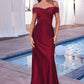 Off The Shoulder A-Line Satin Gown By Ladivine CD325 - Women Evening Formal Gown - Special Occasion