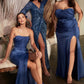 Strapless Soft Satin Leg Slit Gown by Cinderella Divine CD326C - Curves
