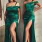 One Shoulder Satin Sheath Gown by Cinderella Divine CD327C - Curves