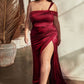 One Shoulder Satin Sheath Gown by Cinderella Divine CD327C - Curves