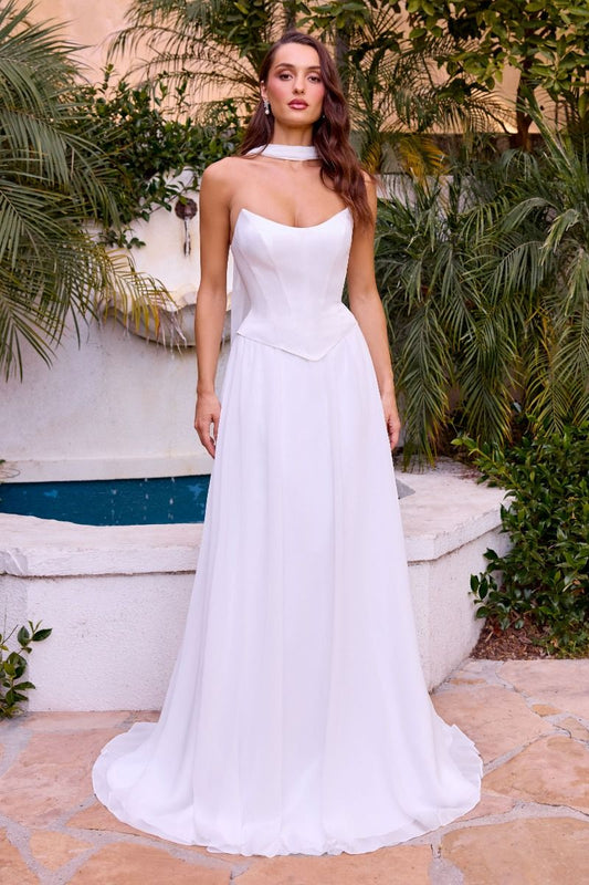 Chiffon Curved Neckline Bridal Gown By Ladivine CD386W - Women Evening Formal Gown