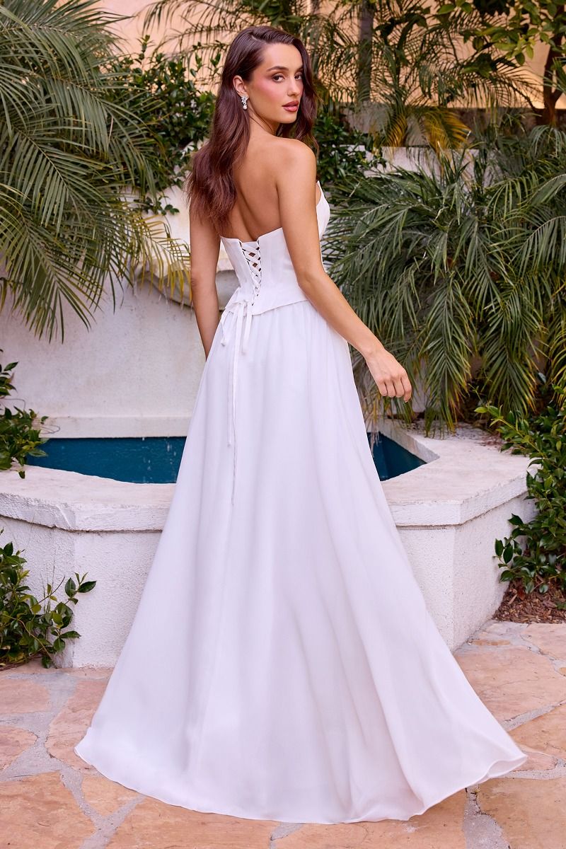 Chiffon Curved Neckline Bridal Gown By Ladivine CD386W - Women Evening Formal Gown