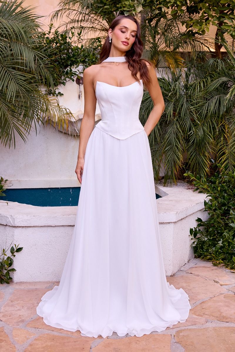 Chiffon Curved Neckline Bridal Gown By Ladivine CD386W - Women Evening Formal Gown