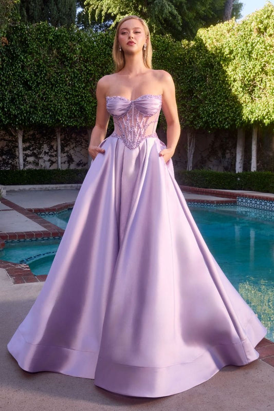 Strapless Floral Beadwork A-Line Gown By Ladivine CD389 - Women Evening Formal Gown - Special Occasion