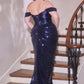 Sequin Off Shoulder Neckline Gown By Ladivine CD422C - Women Evening Formal Gown - Curves
