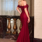 Satin Off Shoulder Neckline Gown By Ladivine CD667 - Women Evening Formal Gown - Special Occasion/Curves