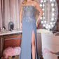 Sheer Corset Bodice Leg Slit Gown By Ladivine CD669 - Women Evening Formal Gown - Special Occasion