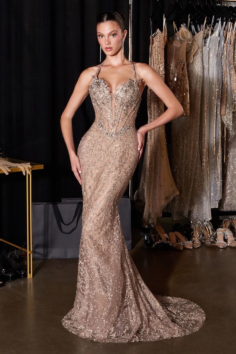 Halter Neckline Mermaid Gown By Ladivine CD695 - Women Evening Formal Gown - Special Occasion