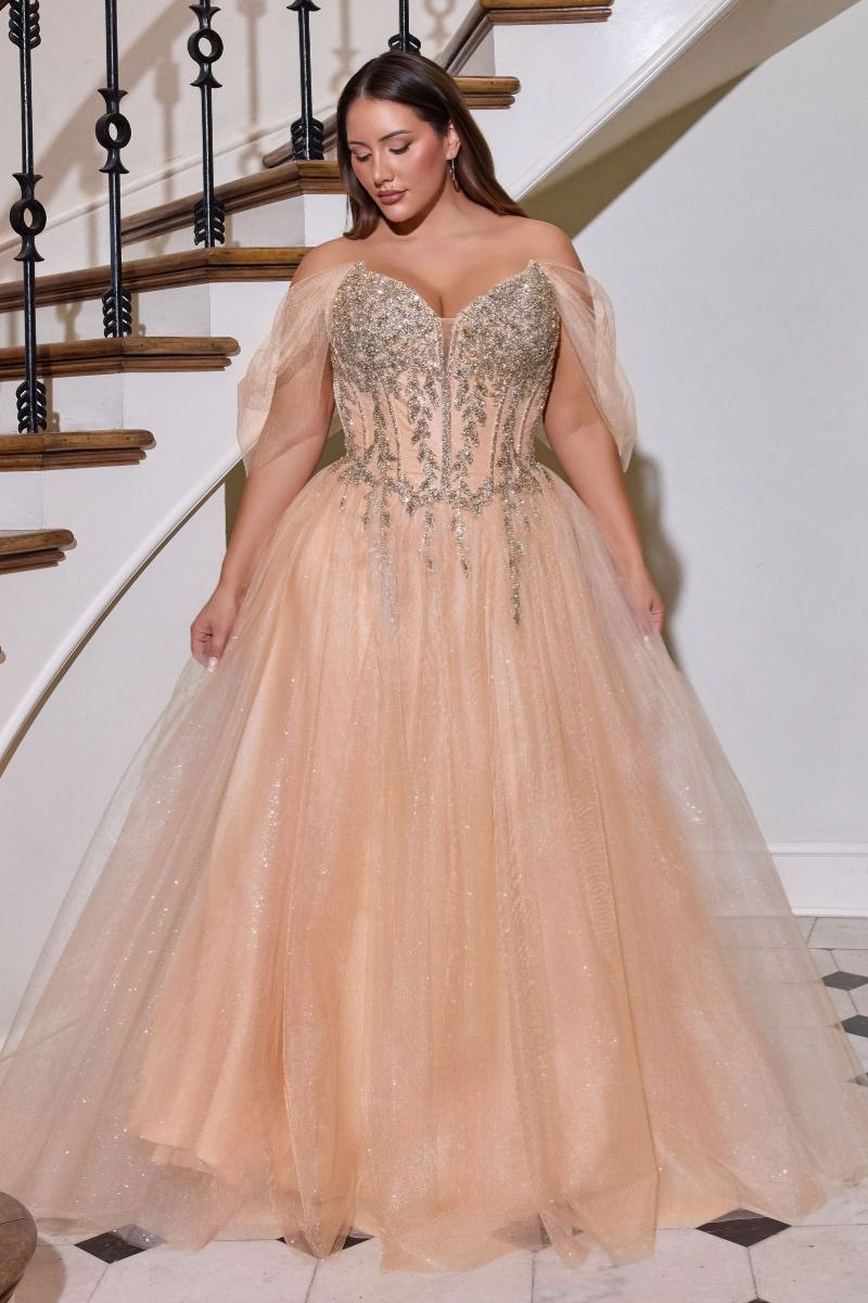 Off Shoulder Sweetheart Neckline Gown By Ladivine CD721C - Women Evening Formal Gown - Curves