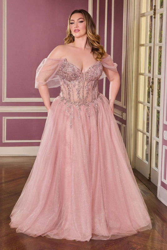 Off Shoulder Sweetheart Neckline Gown By Ladivine CD721C - Women Evening Formal Gown - Curves