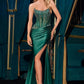 Satin Scoop Neckline Leg Slit Gown By Ladivine CD725 - Women Evening Formal Gown - Special Occasion