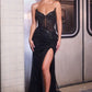 Strapless V-Neckline Leg Slit Gown By Ladivine CD727 - Women Evening Formal Gown - Special Occasion