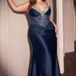 Embellished Stretch Satin Sheath Gown By Ladivine CD752C - Women Evening Formal Gown - Curves