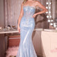 Strapless Metallic Satin & Crystal Gown By Ladivine CD756 - Women Evening Formal Gown - Special Occasion
