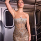 Strapless Metallic Satin & Crystal Gown By Ladivine CD756 - Women Evening Formal Gown - Special Occasion
