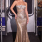 Strapless Metallic Satin & Crystal Gown By Ladivine CD756 - Women Evening Formal Gown - Special Occasion