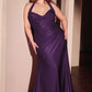 Satin Halter Neckline Leg Slit Gown by Cinderella Divine CD796C - Curves