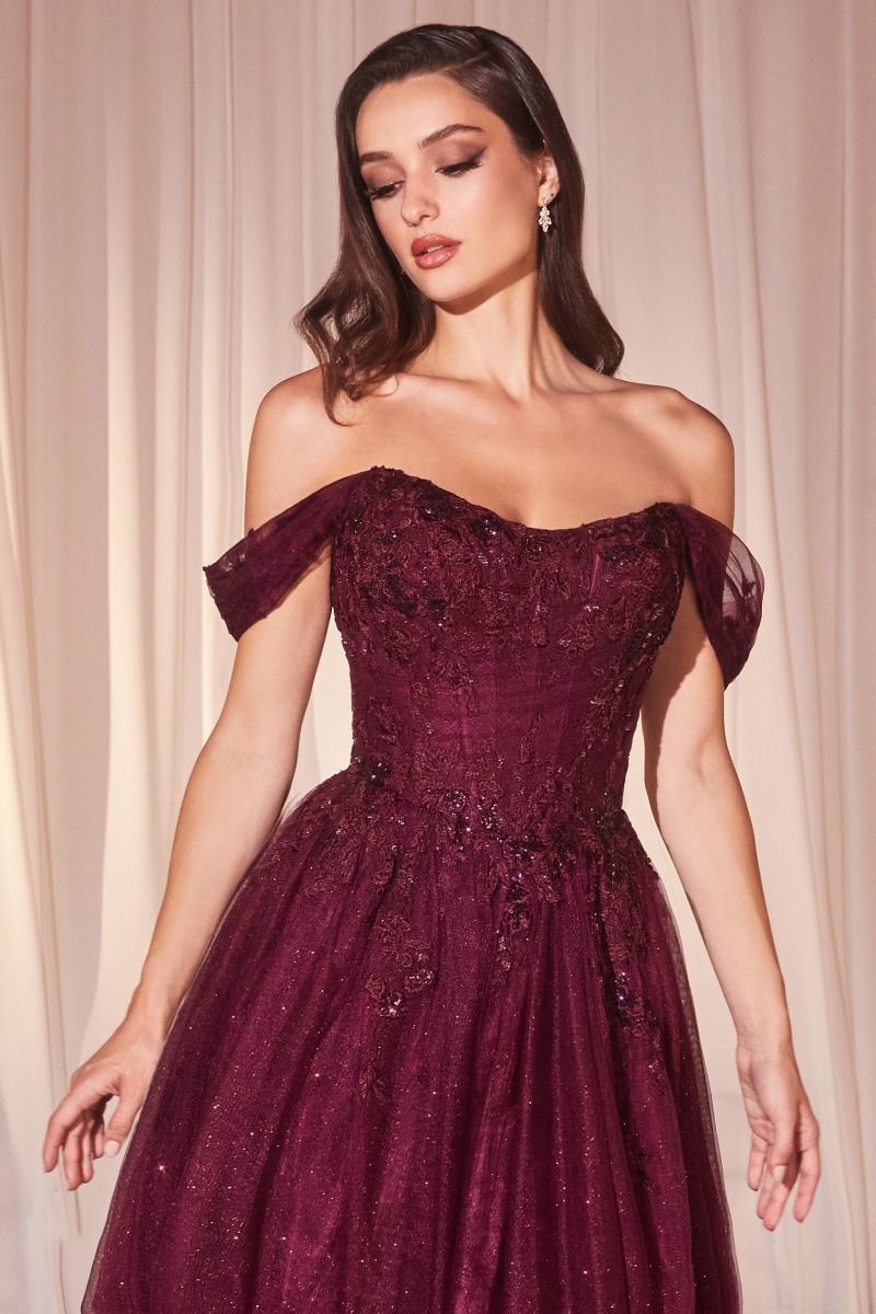 Off The Shoulder Scoop Neckline Gown by Cinderella Divine CD799 - Special Occasion/Curves