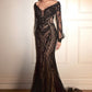 Glitter Long Sleeve Mermaid Gown By Ladivine CD864 - Women Evening Formal Gown - Special Occasion/Curves