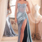 Embellished Satin Fitted Slit Gown By Ladivine CD868 - Women Evening Formal Gown - Special Occasion
