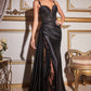 Fitted Soft Satin Slit Gown By Ladivine CDS417 - Women Evening Formal Gown - Special Occasion