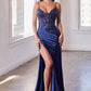 Lace Fitted Glitter Satin Mermaid Gown by Ladivine - CDS439 - Special Occasion