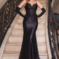 Fitted Glitter & Lace Stretch Satin Gown by Ladivine CDS450 - Special Occasion