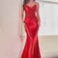 Fitted Glitter & Lace Stretch Satin Gown by Ladivine CDS450 - Special Occasion