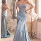 Satin Glitter & Lace Mermaid Gown by Cinderella Divine CDS470 - Special Occasion