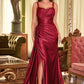 Satin Scoop Neckline Leg Slit Gown by Cinderella Divine CDS496 - Special Occasion