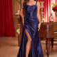 Satin Scoop Neckline Leg Slit Gown by Cinderella Divine CDS496 - Special Occasion