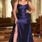 Fitted Satin Scoop Neckline Gown by Cinderella Divine CDS496C - Curves