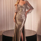 Satin Sheath Leg Slit Gown by Cinderella Divine CDS499 - Special Occasion/Curves