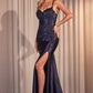 Satin Sheath Leg Slit Gown by Cinderella Divine CDS499 - Special Occasion/Curves