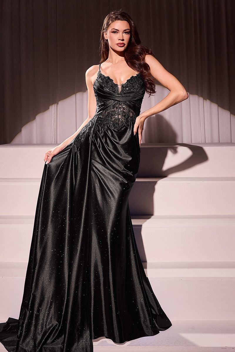 Satin Sweetheart Neckline Leg Slit Gown by Cinderella Divine CDS524 - Special Occasion