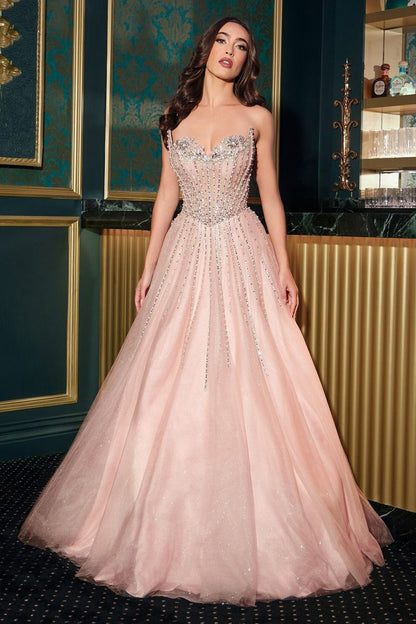 Glitter Layered Tulle A-Line Gown by Cinderella Divine CDS541 - Special Occasion