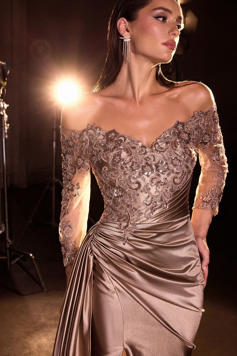 Off Shoulder Neckline Leg Slit Gown By Ladivine CDS549 - Women Evening Formal Gown - Special Occasion/Curves
