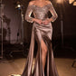 Off Shoulder Neckline Leg Slit Gown By Ladivine CDS549 - Women Evening Formal Gown - Special Occasion/Curves