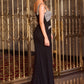Crystal Square Neckline Leg Slit Gown By Ladivine CDS562 - Women Evening Formal Gown - Special Occasion/Curves